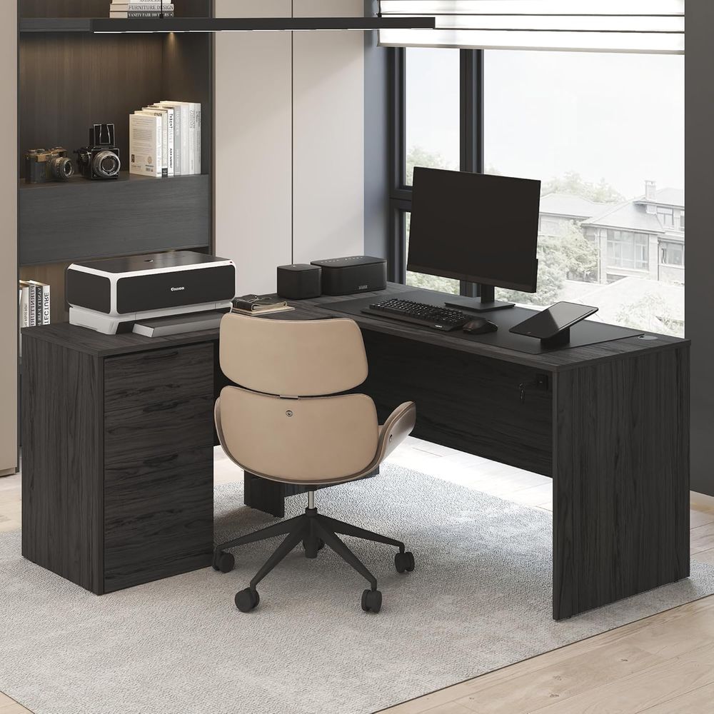 Drawer Pedestal Cabinet - 60 Inch L-Shaped Office Desk with
