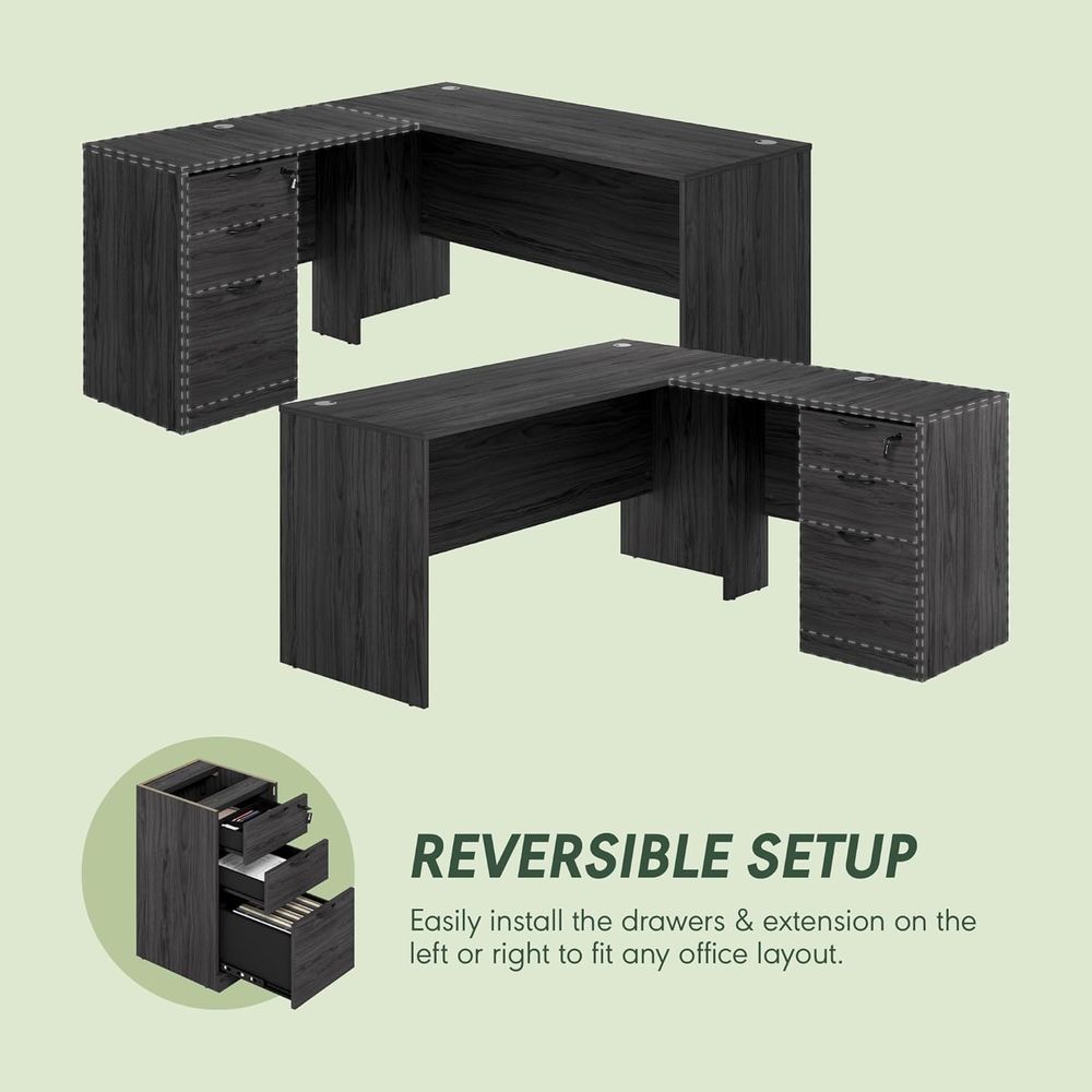 60 Inch L-Shaped Office Desk w - Drawer Pedestal Cabinet 리뷰 및 가격