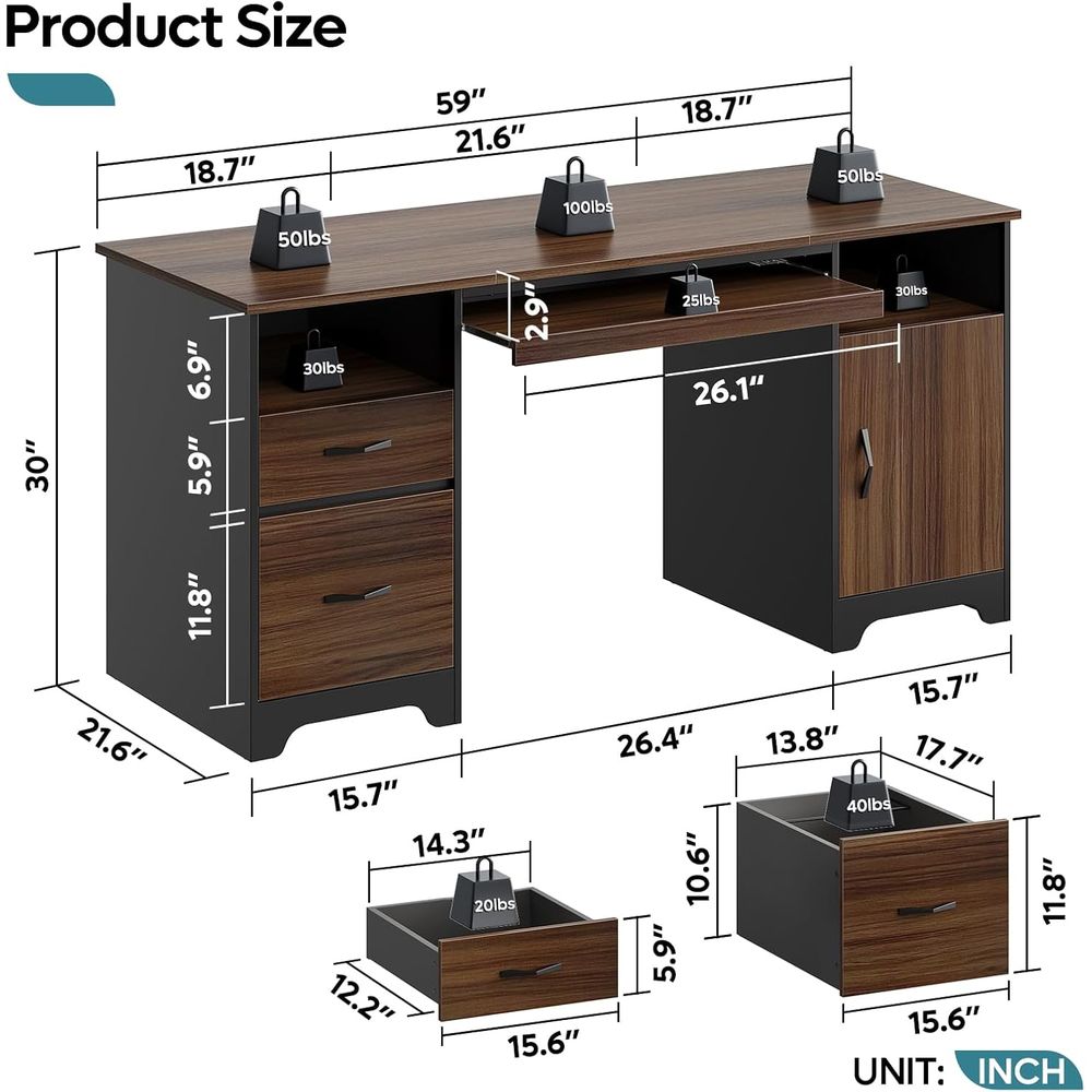 59 Executive Desk with 2 Drawe - Drawer Pedestal Cabinet 리뷰 및 가격