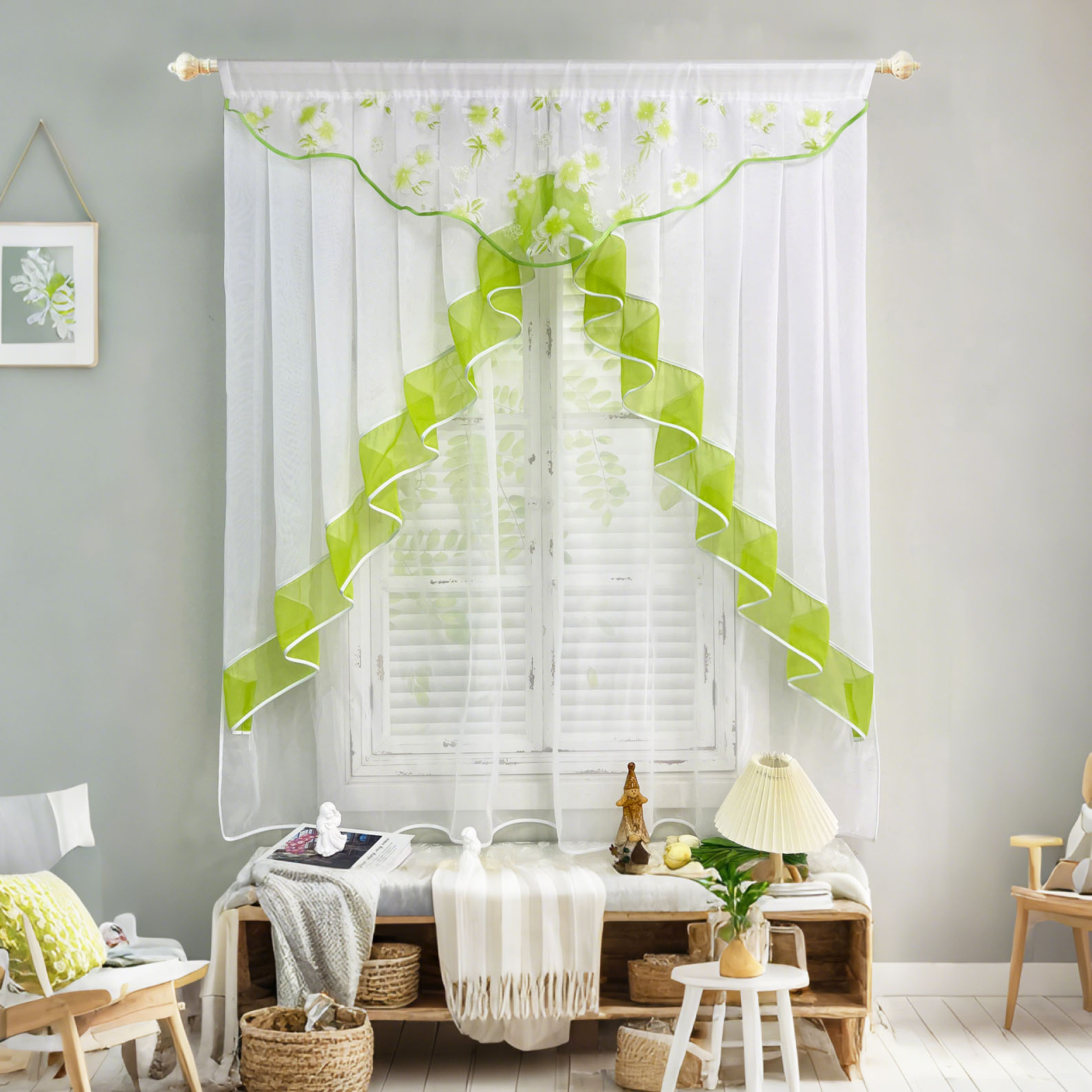 Blossom Print Sheer Curtains S - Home Office Romance 리뷰 및 가격
