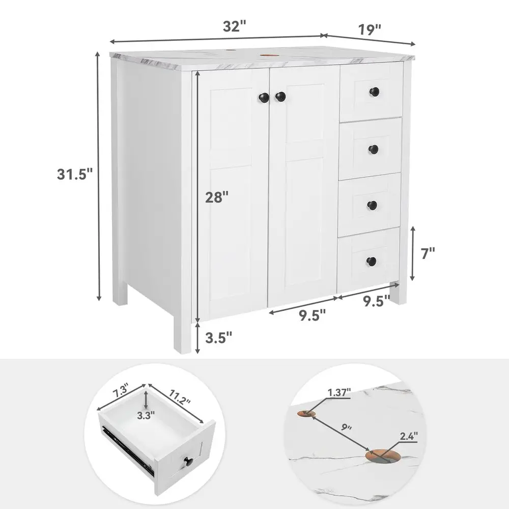Inch White Bathroom Vanity wit - Drawer Pedestal Cabinet 리뷰 및 가격